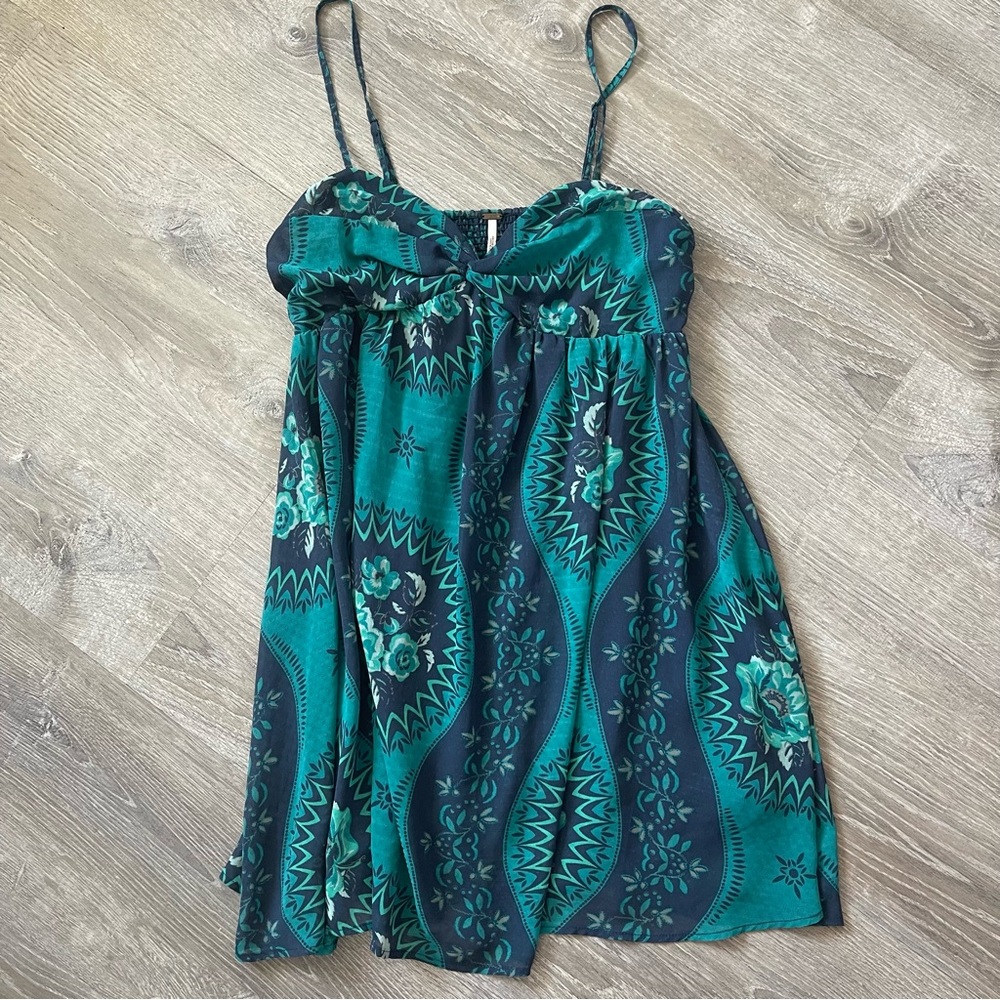 Free People Teal and Navy Floral Dress